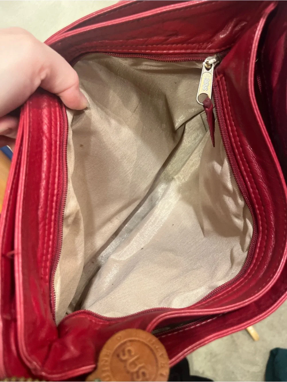 SAS Red Leather Shoulder Bag